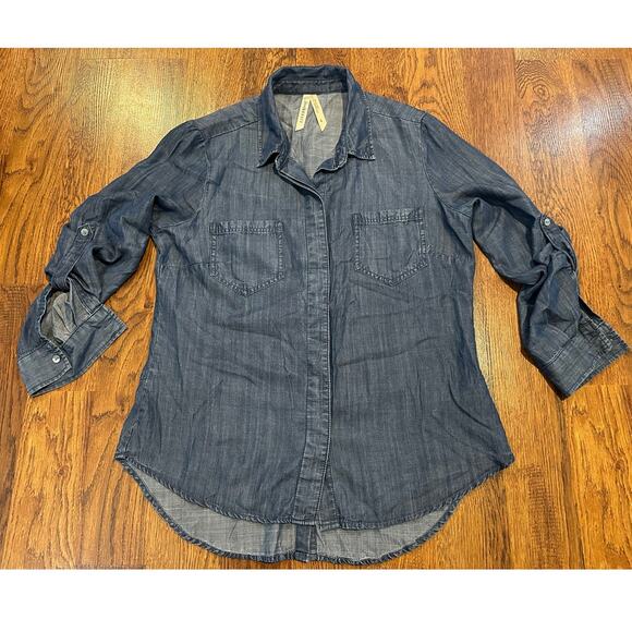Liverpool Los Angeles Denim Hi-Low Button-Down Shirt - Size Small Closet Staple - Picture 1 of 9